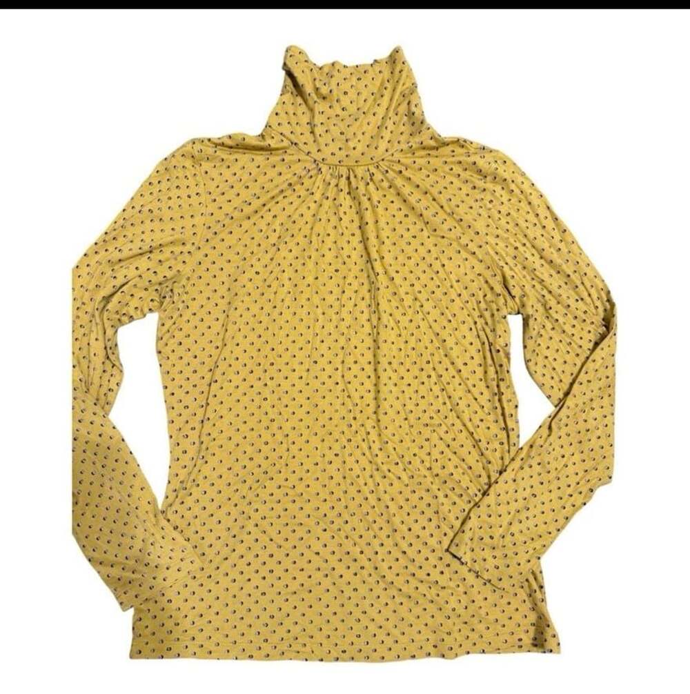 J.McLaughlin Silk/Spandex Ruched Turtleneck Top Yellow w/polka dot Size L